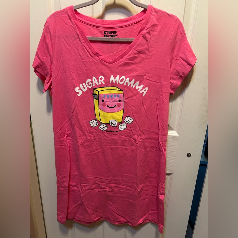 Sugar Momma Night Shirt Sz XL. NWOT 35” L 25” W Lightweight Cotton Glitter Pink
